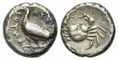 Greek Sicily, Akragas, c. 495-480/78 BC. AR Didrachm (20mm, 8.84g, 6h). Eagle standing l. R/ Crab. Cf. Westermark, Coinage, Group I, 81; HGC 2, 90. VF