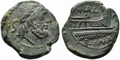 The Roman Republic M. Vargunteius, Semis, Rome, ca. 130 BC; AE (g 10,64; mm 23; h 7); Laureate head of Saturn r.; behind, S, Rv. Prow r.; above, M VARG; before, S; below, ROMA. Crawford 257/2; Vargunt