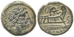 The Roman Republic Elephant's Head series (L. Caecilius Metellus Diadematus, or Delmaticus - ?), Semis, Rome, ca. 128 BC; AE (g 8,69; mm 22; h 9); Laureate head of Saturn r.; behind, S, Rv. Prow r.; a