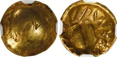 CELTIC. Central European Celts. Vindelici. AV 1/4 Stater (2.25 gms), ca. 2nd-1st Century B.C. PCGS Ch VF, Strike: 4/5 Surface: 2/5. Marks. Forrer-367; de La Tour-9459. Obverse: Hump; Reverse: Two muss