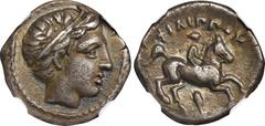 MACEDON. Kingdom of Macedon. Philip II, 359-336 B.C. AR 1/5 Tetradrachm, Amphipolis Mint, ca. 323/2-316/5 B.C. NGC Ch VF. SNG Lockett-1418 (this coin). Early posthumous issue. Obverse: Male head right