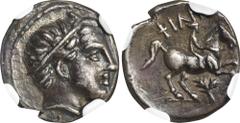 MACEDON. Kingdom of Macedon. Philip II, 359-336 B.C. AR 1/5 Tetradrachm, Amphipolis Mint, ca. 323/2-316/5 B.C. NGC Ch VF. Scratches. SNG ANS-700. Early posthumous issue. Obverse: Male head right, wear
