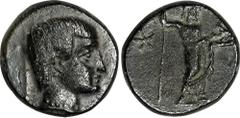 LYDIA. Gamerses, Satrap. AE 11mm (1.79 gms), ca. Early 4th Century B.C. VERY FINE. Klein-563; Winzer-15.1. Obverse: Youthful male head right, wearing earring and necklace; Reverse: Zeus standing right