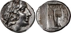 LYCIA. Lycian League. Patara. AR Drachm (2.51 gms), ca. 167-100 B.C. NGC MS, Strike: 4/5 Surface: 5/5. SNG von Aulock-4379. Obverse: Laureate head of Apollo right, with bow and [quiver] over shoulder;