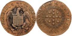 Confederatio / 1786 Heraldic Eagle 1785 Confederatio / 1786 Heraldic Eagle Copper. W-5690, Breen-1131. Rarity-8. Large Circle. VF-30 (PCGS). Extraordinarily Rare 1785/1786 Confederatio Muling Obverse 