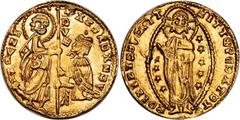 WORLD GOLD COINS ITALY ITALY. Achaia. AV Zecchino, ND. Robert d'angia (1346-64). Fr-38a. Crusader imitation of an Andrea Dandolo Venetian Zecchino. Well struck, lustrous. Essentially MINT STATE. Estim