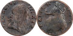 Contemporary Counterfeit English Halfpenny 1771 (retrograde) Contemporary Counterfeit Halfpenny. George III English Type. Wood-42 Family. Dies 4-71C. AK-2. Very Fine. 103.7 grains. In this coin's last