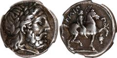 MACEDON. Kingdom of Macedon. Philip II, 359-336 B.C. AR Tetradrachm (14.40 gms), Amphipolis Mint, ca. 342/1-329/8 B.C. NGC VF, Strike: 5/5 Surface: 3/5. Edge Marks. HGC-3.1, 865; SNG ANS-510-20. Obver