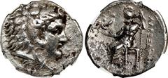 PTOLEMAIC EGYPT. Ptolemy I Soter, 323-283 B.C. AR Tetradrachm, Arados Mint, ca. 320/19-315 B.C. NGC VF. Die Shift. Pr-3426 (Byblos). In the name and types of Alexander III (the Great) of Macedon. Obve