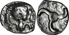 LYCIA. Dynasts of Lycia. Uncertain Dynast. AR 1/3 Stater, ca. 390-375 B.C. NGC VF. SNG von Aulock-4215. Obverse: Lion's scalp facing; Reverse: Triskeles, Lycian letters around.