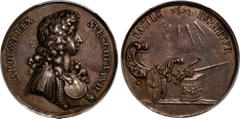 World Coins SWEDEN. Carl XI/Swedish Victory of the Danes Silver Medal, ND (1676). PCGS SPECIMEN-53. Hildebrand-I, p. 410, 53. By J. G. Breuer. Diameter: 55mm. Obverse: Laureate and armored bust right;