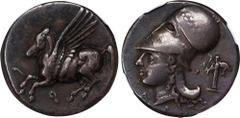CORINTHIA. Corinth. AR Stater (8.37 gms), ca. 350/45-285 B.C. NGC Ch VF, Strike: 5/5 Surface: 2/5. Edge Filing. HGC-4, 1848; Pegasi-432; BCD Corinth-Unlisted. Obverse: Pegasos flying left; Reverse: He