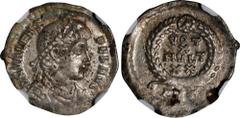 VALENS, A.D. 364-378. AR Siliqua, Antioch Mint, ca. A.D. 373/4. NGC Ch VF. RIC-34D.3; RSC-96R. Obverse: Pearl-diademed, draped, and cuirassed bust right; Reverse: VOT/X/MVLT/XX in four line in wreath,