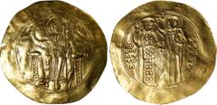 JOHN II, 1118-1143. AV Hyperpyron (4.28 gms), Constantinople Mint, ca. 1122-1137. VERY FINE. Wavy Flan, Graffiti S-1939. Obverse: Christ Pantokrator seated facing on throne; Reverse: John standing fac