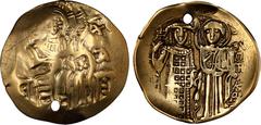 JOHN III (OF NICAEA), 1222-1254. AV Hyperpyron Nomisma, Magnesia Mint, ca. 1232-1254. FAIR. Holed. S-2073. Obverse: Christ Pantokrator seated facing on throne; cross above throne to right; Reverse: Jo