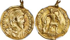 JULIAN II, A.D. 360-363. AV Solidus, Antioch Mint, 7nd officina, ca. A.D. 361-363. NGC VG. Wrinkled, Marks, Mounted. RIC-199; Depeyrot-15/2 Obverse: Pearl-diademed, draped, and cuirassed bearded bust 