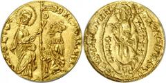 WORLD GOLD COINS GREECE GREECE. Phocaea. Ducat, ND (1400-49). Dorino Gatti Lusio (1400-49). Fr-8. Imitation of Venetian gold ducat.ANACS MS-62. Estimated value: 1000 USD