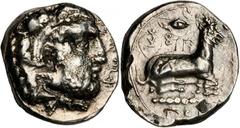 GREEK Salamis CYPRUS. Salamis. AR Persic Standard Stater (10.51 gms), 411-374/3 B.C. cf.BMC-55; cf.SNGCop-47. VERY RARE. Head of Herakles right wearing lion scalp; Reverse: Goat lying right, ear of gr