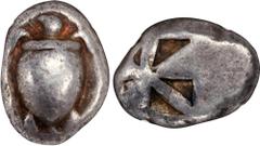 AEGINA. AR Stater (12.28 gms), ca. 525-475 B.C. NGC VG, Strike: 5/5 Surface: 4/5. HGC-6, 429; SNG Cop-502. Obverse: Sea turtle with thick collar; Reverse: Small incuse square with skew pattern. Though