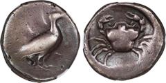 Ancient Coins SICILY. Akragas. AR Didrachm, ca. 480-470 B.C. NGC VG. HGC-2, 99; SNG ANS-954. Obverse: Sea Eagle standing facing right, closed wings; Reverse: Crab within incuse circle. Though heavily 