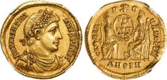 VALENTINIAN I, A.D. 364-375. AV Solidus (4.48 gms), Antioch Mint, 8th Officina, A.D. 372. NGC Ch AU, Strike: 5/5 Surface: 3/5. Edge Marks. RIC-15B. Obverse: Laurel-and-rosette-diademed, draped and cui
