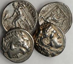 GREEK Kingdom of Macedon MACEDON. Kingdom of Macedon. Alexander III (the Great) 336-323 B.C. AR Tetradrachms, 336-323 B.C. 4 pieces in lot. Head of Heracles facing right wearing lions scalp; Reverse: 