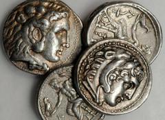 GREEK Kingdom of Macedon MACEDON. Kingdom of Macedon. Alexander III (the Great) 336-323 B.C. AR Tetradrachms, 336-323 B.C. 4 pieces in lot. Head of Heracles facing right wearing lions scalp; Reverse: 