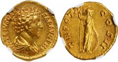 ROMAN EMPIRE MARCUS AURELIUS, A.D. 161-180. AV Aureus (7.13 gms), Rome Mint, 145-147? NGC Ch AU, Strike: 5/5 Surface: 3/5-Fine Style, Edge Filing. RIC-427b; Cal-1836. Draped bust of Marcus Aurelius fa
