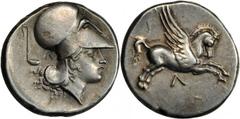 GREEK Leucas ACARNANIA. Leucas. AR Stater (8.50 gms), ca. 435 B.C. Cal-109/2 obverse. Pegasus flying right, lambda below; Reverse: Athena right wearing Corinthian helmet, ladle and lambda behind. Well