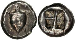 GREEK Islands off Attica ATTICA. Islands off Attica. Aegina. AR Fouree Stater (11.81 gms), ca. 550-525 B.C. SNGDelepierre-1502. Sea turtle; Reverse: Deep incuse skew pattern. Nicely centered with a fu