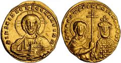 BYZANTINE NICEPHORUS II, 963-969. AV Histamenon Nomisma (4.38 gms), Constantinople Mint. S-1778. Nimbate bust of Christ facing, holding book of Gospels; Reverse: Facing bust of Nicephorus II and Virgi
