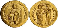 BYZANTINE ROMANUS III, 1028-1034. AV Histamenon Nomismal (4.41 gms), Constantinople Mint, 1028-1034 A.D. S-1819. Draped nimbate Christ enthroned facing, holding gospels and giving benediction; Reverse
