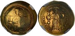 BYZANTINE CONSTANTINE X, 1059-1067. AV Histamenon Nomisma (4.24 gms), Constantinople Mint. NGC VF, Strike: 3/5 Surface: 2/5 Clipped. S-1847. Nimbate Christ seated in throne facing; Reverse: Constantin