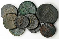 MIXED LOTS ANCIENT GREEK. Collection of (9) Bronzes. 9 pieces in lot. Varied types are included, all are 25 mm or smaller. Very decent quality for ancient bronzes, with several showing the usual impai