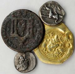 MIXED LOTS MIXED ANCIENTS. Lot of (4) Ancient Coins. 4 pieces in lot. Includes: Achaia Tegae AR Hemidrachm; Macedonia Philip III AR Drachm; Syria Seleucis & Pierria colonial bronze of Trebonianus Gall