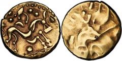 GREEK Gallo-Belgic Issues CELTIC BRITAIN. Gallo-Belgic Issues. AV Stater (6.34 gms), ca. 80-70 B.C. S-5; VA-46-1. Abstract head of Apollo right; Reverse: Disjointed horse right. Obverse very softly st
