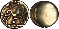 GREEK Gallo-Belgic Issues CELTIC BRITAIN. Gallo-Belgic Issues. AV Stater (5.96 gms), ca. 60-55 B.C. S-11; VA-54-1. Blank; Reverse: Disjointed horse right, pellet and exergual line below. Imported from