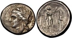 GREEK Syracuse SICILY. Syracuse. Agathocles (317-300 B.C.). AR Tetradrachm (16.57 gms), ca. 310-295 B.C. SNG ANS-681. Wreathed head of Persephone left; Reverse: Nike standing right building trophy, tr