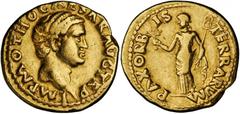 ROMAN EMPIRE Otho. Aureus (7.25 gms), Rome Mint, A.D. 69. RIC-3; Calico-524; Sear-2149. "IMP. M. OTHO CAESAR AVG. TR. P." Bare head of Otho right; Reverse: "PAX ORB - IS TERRARVM." Pax standing left, 