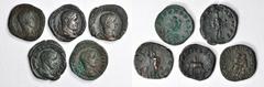 ROMAN EMPIRE MIXED LOTS. Lot of (5) AE Sestertii, 238-249 A.D. 5 pieces in lot. Includes: (3) Gordian III, head right; Reverse types: Fortuna seated left; Jupiter standing facing head right; and Emper