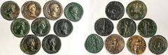 ROMAN EMPIRE ROMAN EMPIRE. Lot of (9) Roman Bronzes. 9 pieces in lot. Includes: (1) NERVA, AE Dupondius, radiate bust right; Reverse: Fortuna standing left, holding rudder and cornucopia; (1) NERVA, A