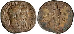 ROMAN EMPIRE PERTINAX, A.D. 193. Sestertius (26.22 gms), Rome Mint. RIC-24. Laureate head of Pertinax right; Reverse: Pertinax veiled standing facing head left sacrificing out of patera over tripod. S