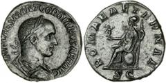 ROMAN EMPIRE GORDIAN II AFRICANUS, A.D. 238. AE Sestertius (17.94 gms), Rome Mint. RIC-5. Laureate draped and cuirassed bust of Gordian II right; Reverse: Roma seated left on shield holding Victory an