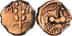 Trinovantes CELTIC BRITAIN. Trinovantes. AV Quarter-Stater (1.24 gms), Camulodunum (Colchester) Mint, Cunobelin (ca. 10-43 A.D.). S-292; VA-1927-1; BMC-1837-42. Linear type, corn ear dividing "CA-MV";