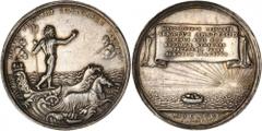 NETHERLANDS NETHERLANDS. Silver "Resolution of the Civic Unrest in Amsterdam" Medal, 1696. 38.84 mm; 28.9 gms. Van Loon IV, 161. By Arondeaux. Neptune standing on sea chariot drawn right by two hippoc