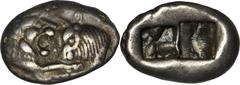 LYDIA. Croesus (560-546 B.C.). AR Siglos (5.36 gms). SNG Dewing-2428. Foreparts of lion and bull facing each other; Reverse: Two incuse squares, one slightly larger. Dark tone. GOOD VERY FINE. Ex: Sta