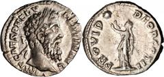 PERTINAX, A.D. 193. AR Denarius (3.45 gms), Rome Mint, 193 A.D. RIC-10. Laureate head of Pertinax right; Reverse: Providentia standing left, holding up both hands to large star.  EXTREMELY FINE.
