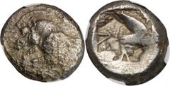 Lycia LYCIA. Dynasts of Lycia. Uncertain Dynast. AR Stater (9.14 gms), ca. 500-475 B.C. SNG Cop-368. Forepart of boar facing left; Reverse: Incuse punch. NGC EF, Strike: 3/5 Surface: 3/5.
