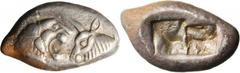 LYDIA. Croesus (560-546 B.C.). AR Siglos (5.33 gms). BMC-22.7, 45; SNGCop-456. Foreparts of lion and bull facing each other; Reverse: Two incuse squares, one slightly larger. Slight encrustation. Nice