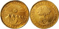 COSTA RICA. 4 Escudos, ND (Decree of December 24, 1841). San Jose Mint. PCGS AU-53 Secure Holder. Fr-2a; KM-29; Gurdian-pg.63, Type VII; Resello de Costa Rica-pg.23. Type-II countermark: Radiant six p